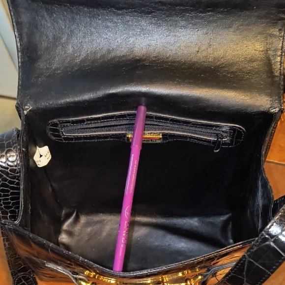 Vintage TALBOTS Black/Gold Crocodile Embossed Crossbody Bag NICE - Picture 12 of 15